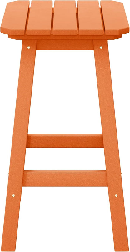 Costaelm 24" Height Outdoor Bar Stools, All-Weather Bar Stools, Adirondack Poly Patio Square Bar Stool for Patio, Deck, Kitchen Counter and Garden, Orange