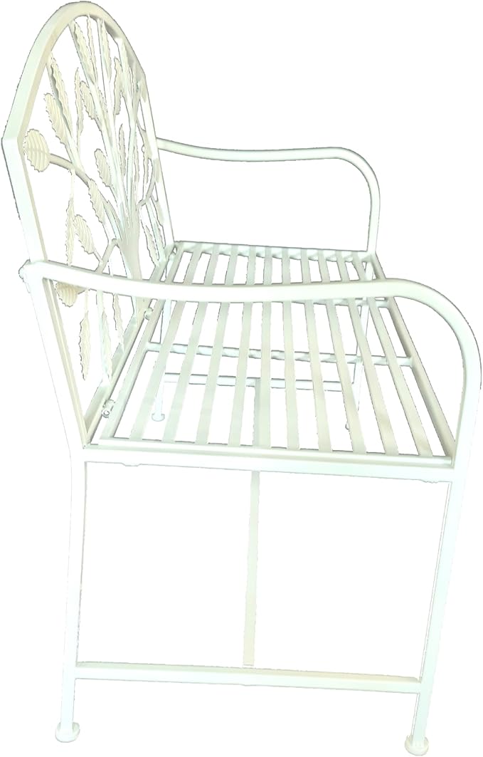 Hi-Line Gift Ltd. 42in Metal Garden Bench Tree Pattern-White Patio Yard Seat