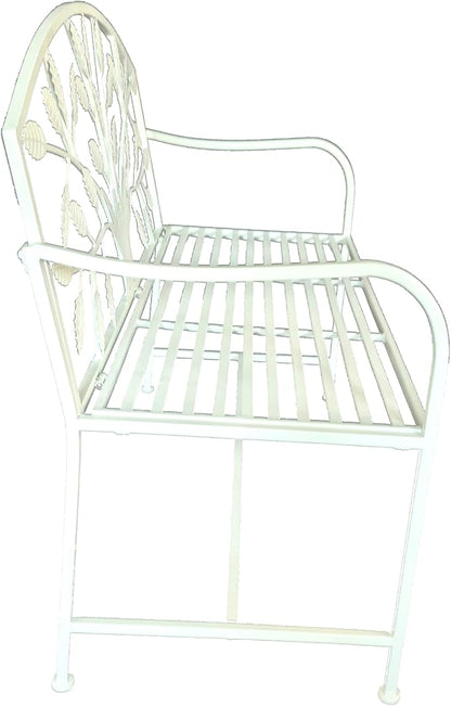 Hi-Line Gift Ltd. 42in Metal Garden Bench Tree Pattern-White Patio Yard Seat