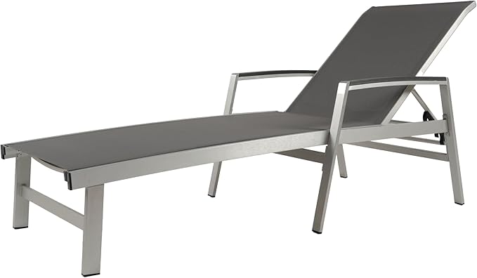 Christopher Knight Home Patio Aluminum Chaise Lounge, Adjustable Mesh Chaise Lounge, 5 Position Backrest Recliner, Lounge Chair with Armrest, Ourdoor Deep Seating Lounge for Poolside Backyard, Grey