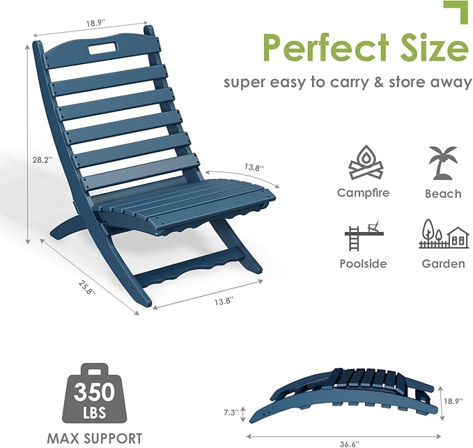 GREENVINES Folding Wave Chairs Set of 2 | Xavier | Portable Adirondack Chair | HDPE | All Weather | Blue - Photo 2