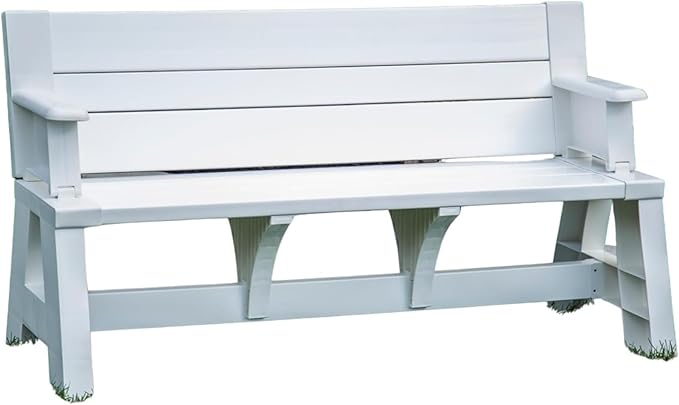 Convert-a-Bench Gen 1 2-in-1 Outdoor Convertible Bench to Picnic Table | Space-Saving, Weather-Resistant Patio Furniture for Yard, Deck, Garden | Easy Assembly & Durable Design -1 Bench/Order, White