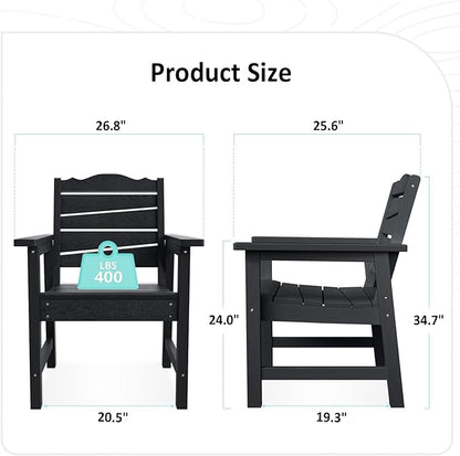 Weatherproof Patio Chair, Poly Lumber Outdoor Patio Chairs with Ergonomic Curved Seat, 400lbs Capacity Outdoor Dining Chairs for Garden, Porch, Lawn & Backyard, Black