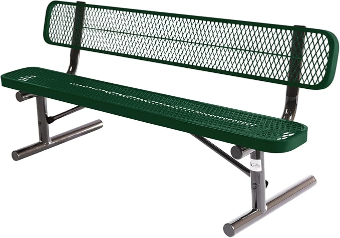 COATEDOUTDOORFURNITURE Coated Outdoor Furniture Heavy-Duty Portable Outdoor Bench Thermoplastic Coated, Expanded Metal, Commercial-Grade Seating, Made in America (Portable with Back, 6 Ft, Green)