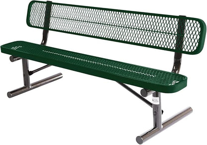 COATEDOUTDOORFURNITURE Coated Outdoor Furniture Heavy-Duty Portable Outdoor Bench Thermoplastic Coated, Expanded Metal, Commercial-Grade Seating, Made in America (Portable with Back, 6 Ft, Green)