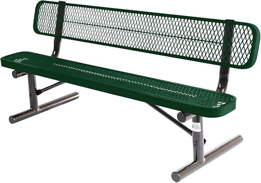 COATEDOUTDOORFURNITURE Coated Outdoor Furniture Heavy-Duty Portable Outdoor Bench Thermoplastic Coated, Expanded Metal, Commercial-Grade Seating, Made in America (Portable with Back, 6 Ft, Green)