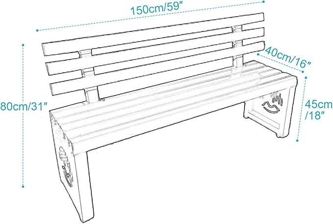 Outdoor Metal Garden Bench, Outdoor Benches Weatherproof with Backrest, Patio Bench for Outside Park, Picnic, Yard, Front Porch, Backyard(Orange,150cm/59in)