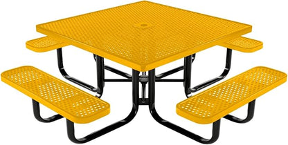 COATEDOUTDOORFURNITURE Heavy-Duty Portable Outdoor Kids Table with Umbrella Hole, Punched Steel Kids Picnic Table, Commercial-Grade, Made in America (46 in, Square, Childrens, Yellow)