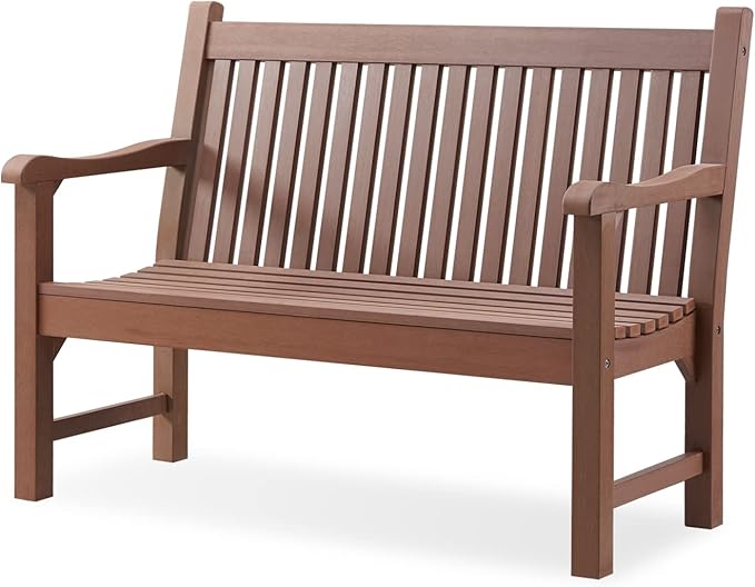 Psilvam Garden Bench, 2-Person Poly Lumber Patio Bench, All-Weather Outdoor Bench that Never Rot and Fade, Suit for Garden, Porch and Park (Brown)