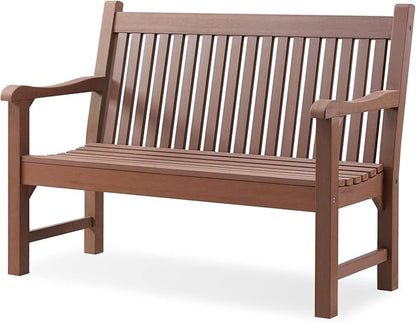Psilvam Garden Bench, 2-Person Poly Lumber Patio Bench, All-Weather Outdoor Bench that Never Rot and Fade, Suit for Garden, Porch and Park (Brown)