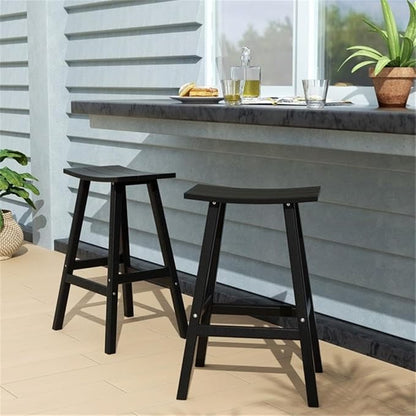 Costaelm All-Weather Bar Stools Set of 2, 29" Height Outdoor Bar Stools, Adirondack Poly Patio Bar Stool for Patio, Deck, Kitchen Counter and Garden, Black