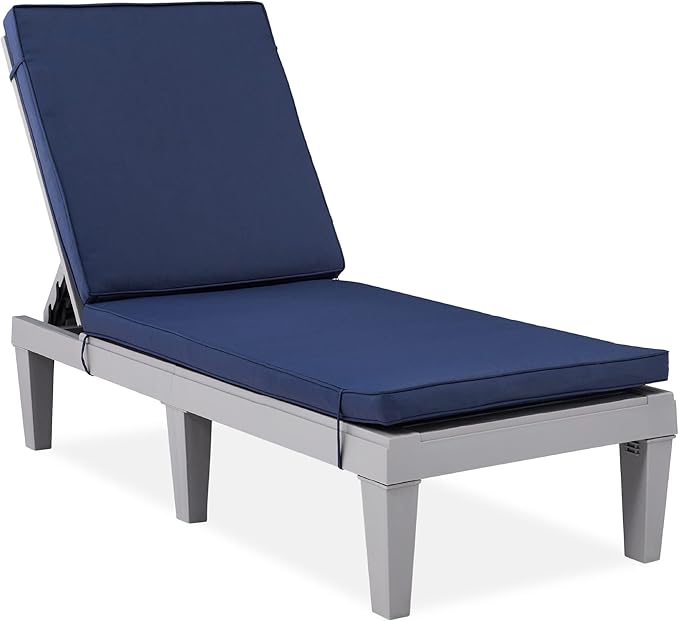 Best Choice Products Outdoor Lounge Chair, Resin Patio Chaise Lounger for Poolside, Backyard, Porch w/Seat Cushion - Photo 1