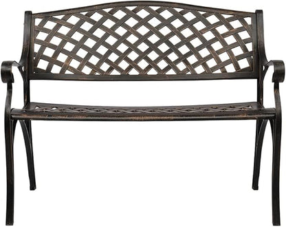 Outvita 2-Person Aluminium Outdoor Bench, Waterproof Patio Loveseat, Mesh Back with Arched Legs, Antique Bronze Finish, Sturdy and Durable, Outdoor, Front Porch, Backyard, Lawn, Garden, Pool, Deck