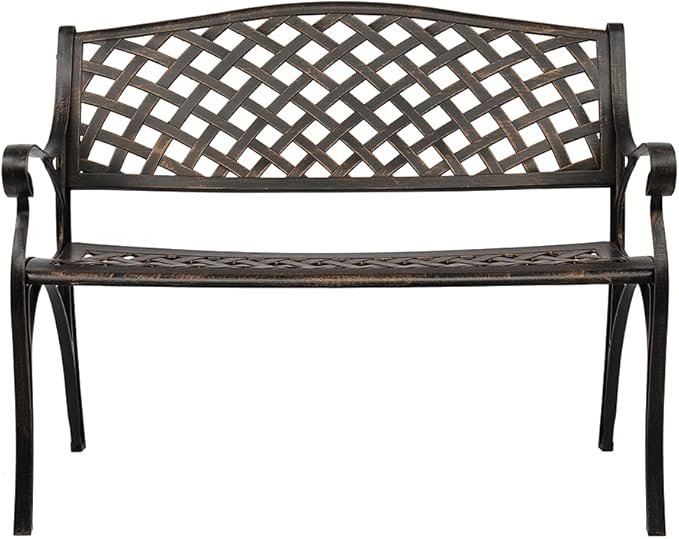 Outdoor Garden Bench,Cast Aluminum Metal Frame Patio Park Bench,Patio Garden Bench with Backrest & Armrest,Patio Seating Bench,Arch Legs for Outdoor Garden,Porch,Backyard,Poolside (40.5")