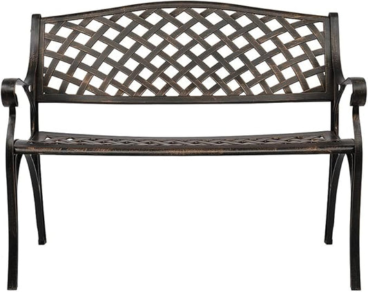 Outdoor Garden Bench,Cast Aluminum Metal Frame Patio Park Bench,Patio Garden Bench with Backrest & Armrest,Patio Seating Bench,Arch Legs for Outdoor Garden,Porch,Backyard,Poolside (40.5")