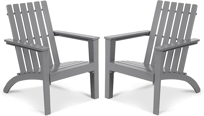Tangkula Adirondack Chair Acacia Wood Outdoor Armchairs, Weather Resistant for Patio Garden Backyard Deck Fire Pit, Lawn Porch Furniture & Lawn Seating, Campfire Chairs, Adirondack Lounger (2, Grey)