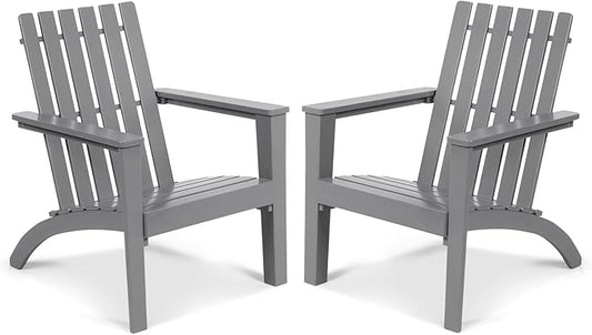 Tangkula Adirondack Chair Acacia Wood Outdoor Armchairs, Weather Resistant for Patio Garden Backyard Deck Fire Pit, Lawn Porch Furniture & Lawn Seating, Campfire Chairs, Adirondack Lounger (2, Grey)