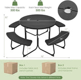 Round Picnic Table for Outdoors, 8 Person Outdoor Picnic Tables & Benches Set with Umbrella Hole - Photo 3