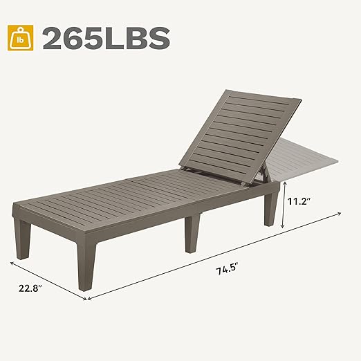 DWVO Outdoor Chaise Lounge, Pool Lounge Chair w/ 5-Level Backrest, Waterproof & Easy Assembly Patio Lounge Chair for Garden, Pool, and Beach (Taupe)