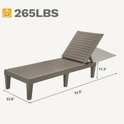 DWVO Outdoor Chaise Lounge, Pool Lounge Chair w/ 5-Level Backrest, Waterproof & Easy Assembly Patio Lounge Chair for Garden, Pool, and Beach (Taupe)