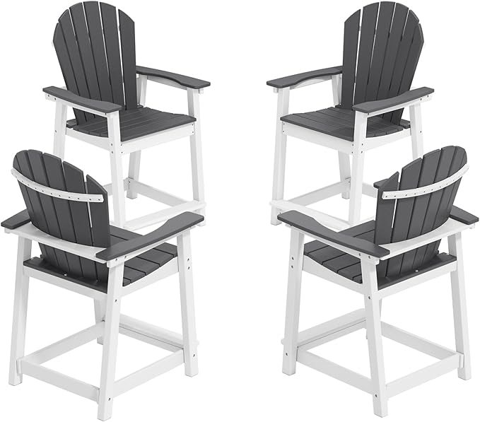 OTSUN Tall Modern Adirondack Chairs Set of 4, All Weather HDPE Bar Height Adirondack Stools Widened Durable Design for Porch Patio Yard Lawn Fire Pit Bistro Basement Indoors & Outdoors