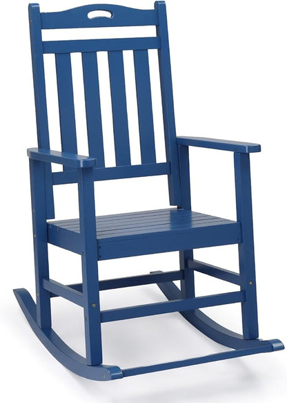 VINGLI Outdoor Rocking Chair with Footrest, Wooden Rocking Chair with 450 LBS Weight Capacity, Patio Rocker with Comfortable Backrest for Garden, Yard (Navy Blue, 1PC)