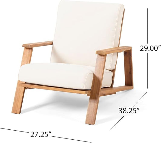 Merax Acacia Wood Outdoor Chaise Lounge Chair, Patio Reading Lazy Recliner Sofa Couches Seating with Weather-Resistant Upholstered Cushions for Balcony Outside Pool, Beige