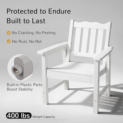 Stoog All-Weather Patio Chairs Set of 2, HIPS Outdoor Chairs with 400 lbs Weight Capacity, Patio Dining Chairs for Backyard, Deck, Garden and Porch, White