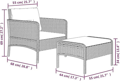 2-Piece Patio Lounge Set with Cushions Gray Poly Rattan Outdoor Furniture Set for Balcony Porch Backyard Garden Modern Seating
