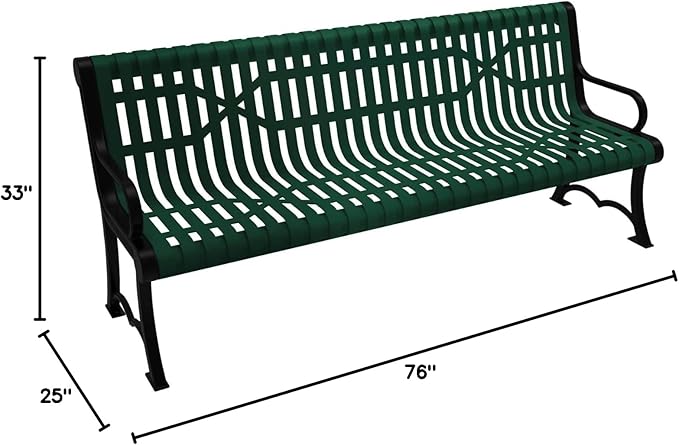 COATEDOUTDOORFURNITURE Coated Outdoor Furniture Heavy-Duty Outdoor Bench Thermoplastic Coated, Slated Steel, Commercial-Grade Garden Bench, Made in America (Portable with Back, 6 Ft, Textured Green)