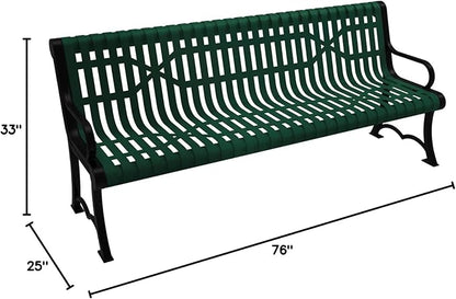 COATEDOUTDOORFURNITURE Coated Outdoor Furniture Heavy-Duty Outdoor Bench Thermoplastic Coated, Slated Steel, Commercial-Grade Garden Bench, Made in America (Portable with Back, 6 Ft, Textured Green)