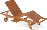 Tangkula Lounge Chair Outdoor with Wheels, Patio Wood Chaise Lounge with 4-Position Adjustable Backrest & Leg Area - Photo 1