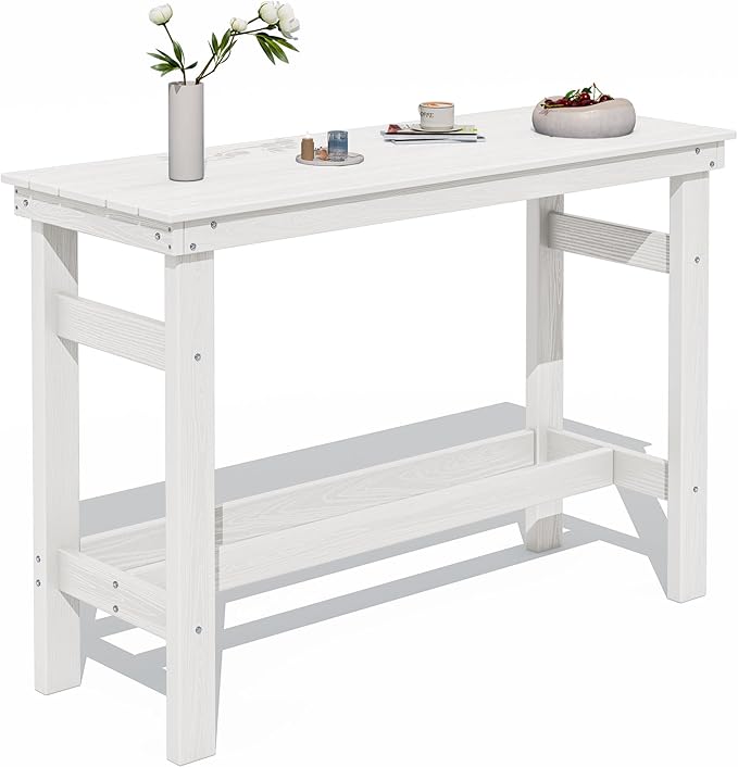 SERWALL 41" Outdoor Bar Table with 1.6" Umbrella Hole, HDPE Patio Bar Counter Height Table - Photo 1