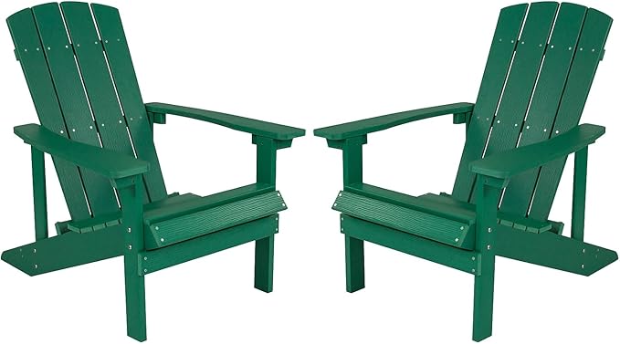 Flash Furniture Charlestown Poly Resin Adirondack Chair - Green - All Weather - Indoor/Outdoor - Set of 2 - Photo 1