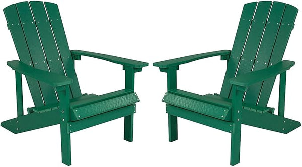 Flash Furniture Charlestown Poly Resin Adirondack Chair - Green - All Weather - Indoor/Outdoor - Set of 2 - Photo 1