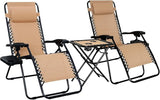 Amazon Basics Outdoor Textilene Adjustable Zero Gravity Folding Reclining Lounge Chair Set with Cup Holder, Side Table - Photo 1