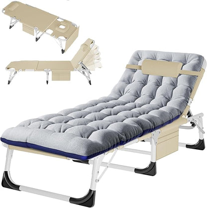 ABORON 4-in-1 Lounge Chair with Face & Arm Holes for Tanning, 440LB Heavy-Duty Folding Recliner with Plush Cotton Cushion, No Assembly Tri-Fold Guest Bed for Sunbathing, Poolside, Office Nap & Camping