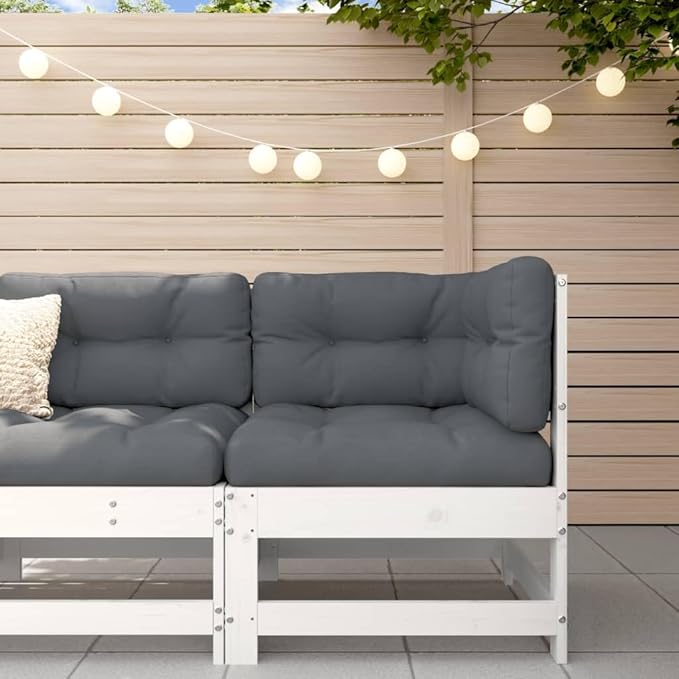 White Rustic Pinewood Outdoor Corner Sofa 24.4"x24.4"x27.8" Modular Patio Couch White Solid Wood Frame Lounge Seating for Balcony Garden Terrace