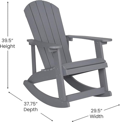 EMMA + OLIVER Marcy All Weather Rocking Chair - Set of 2 - Gray Poly Resin - Classic Adirondack Design - UV Resistant Coating - Stainless Steel Hardware