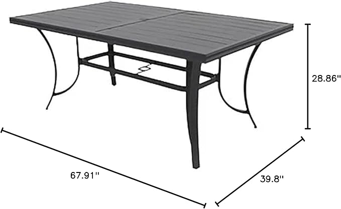 Four Seasons Courtyard Palermo Slat Top Table with Aluminum and Powder Coated Frame and Umbrella Hole for Outdoor - Photo 3