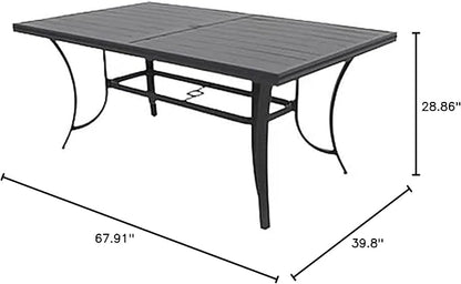 Four Seasons Courtyard Palermo Slat Top Table with Aluminum and Powder Coated Frame and Umbrella Hole for Outdoor Dining Tables, Gray
