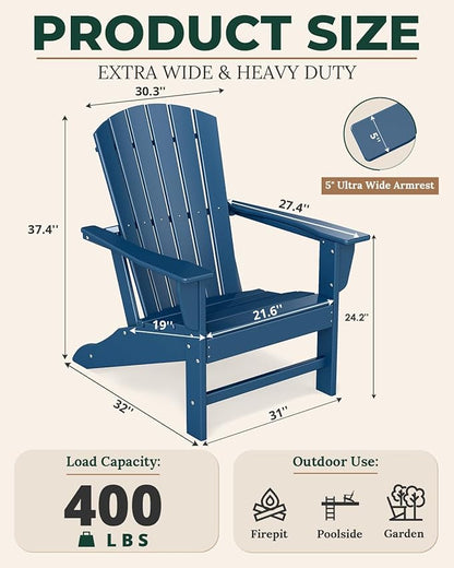BRIOPAWS Adirondack-Chairs-Set of 2 | Fire Pit Chair | Oversized | HDPE Plastic | Weather Resistant | for Deck Outdoor Poolside Campfire | Blue
