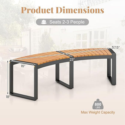 Moccha Outdoor Curved Bench, Acacia Wood Fire Pit Bench w/Slatted Seat, Metal Frame, Loveseat, Outside Chair, Patio Backless 2-Person Seating for Yard Deck Porch 800 LBS Max Load, Oil Painted (2)