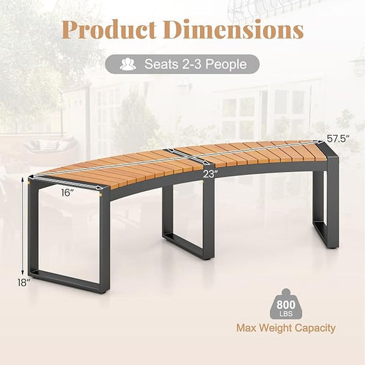 Moccha Outdoor Curved Bench, Acacia Wood Fire Pit Bench w/Slatted Seat, Metal Frame, Loveseat, Outside Chair, Patio Backless 2-Person Seating for Yard Deck Porch 800 LBS Max Load, Oil Painted (4)