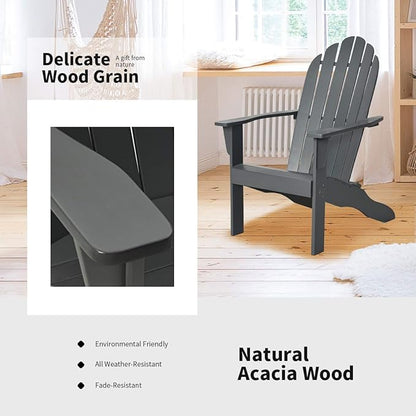 Giantex Adirondack Chair Set of 4 Acacia Wood Outdoor Chairs with 350 lbs Weight Capacity, Lounge Chair Armchair for Yard, Patio, Garden, Poolside, Balcony, Deck Fire Pit Chairs, Gray
