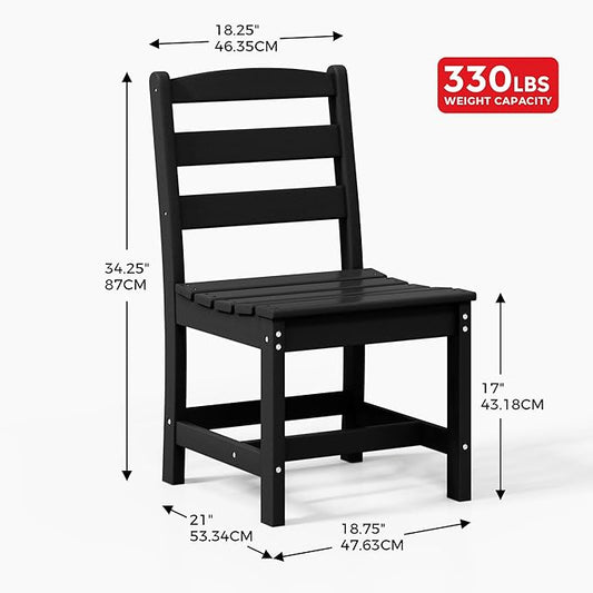 Costaelm Outdoor Dining Chair, Armless Patio Adirondack Chair, HDPE Poly Lumber, Waterproof Indoor/Outdoor Restaurant Bistro Dining Chair for Outside Porch Backyard Garden, Black