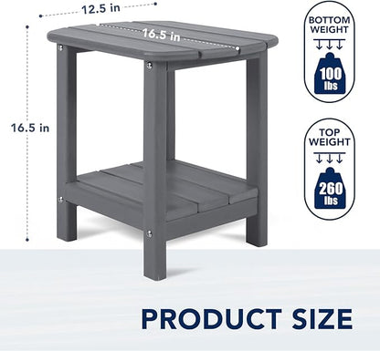 nalone Adirondack Side Table 16.5" Outdoor Side Table HDPE Plastic Double Adirondack End Table Small Table for Patio(Grey)