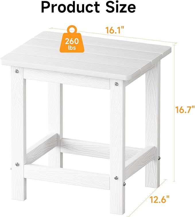 ONBRILL Outdoor Side Table Set of 2, Adirondack Small End Table, Indoor & Outdoor Use, HDPS Weather Resistant/Easy Maintenance for Patio, Pool, Deck, Porch, Garden, Shower, Outside- (2, White)