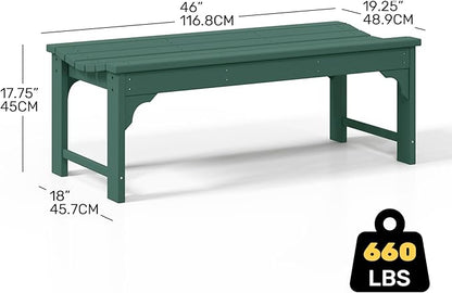 Costaelm Outdoor Benches Weatherproof, All Weather Resistant Park Bench Poly Lumber Backless Garden Bench Seat for Entryway Front Porch, Dark Green