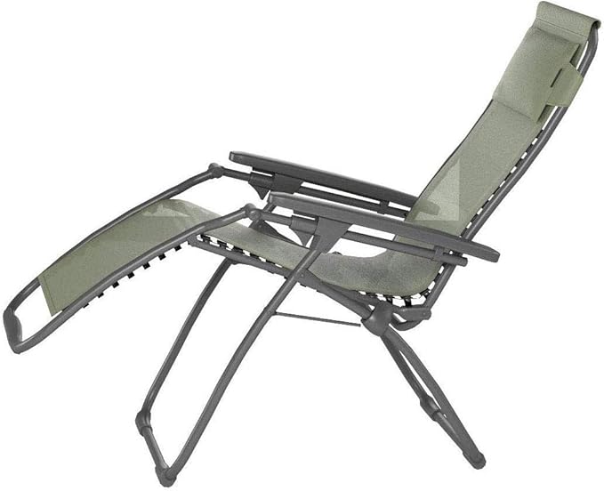 Lafuma Futura Series Patio and Poolside Zero Gravity Outdoor Lounge Recliner Chair with Adjustable and Removable Headrest, Moss Green